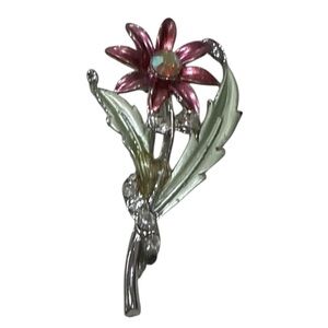 Vintage Floral Rhinestone Brooch Pin